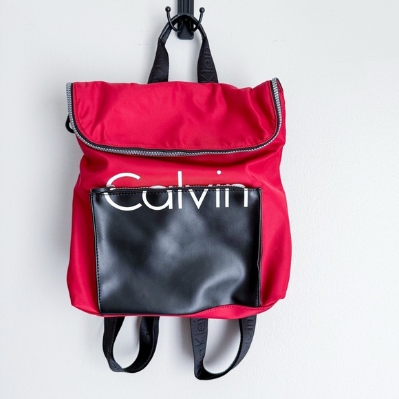 NWOT Calvin Klein nylon adjustable backpack tote red black - Picture 1 of 4